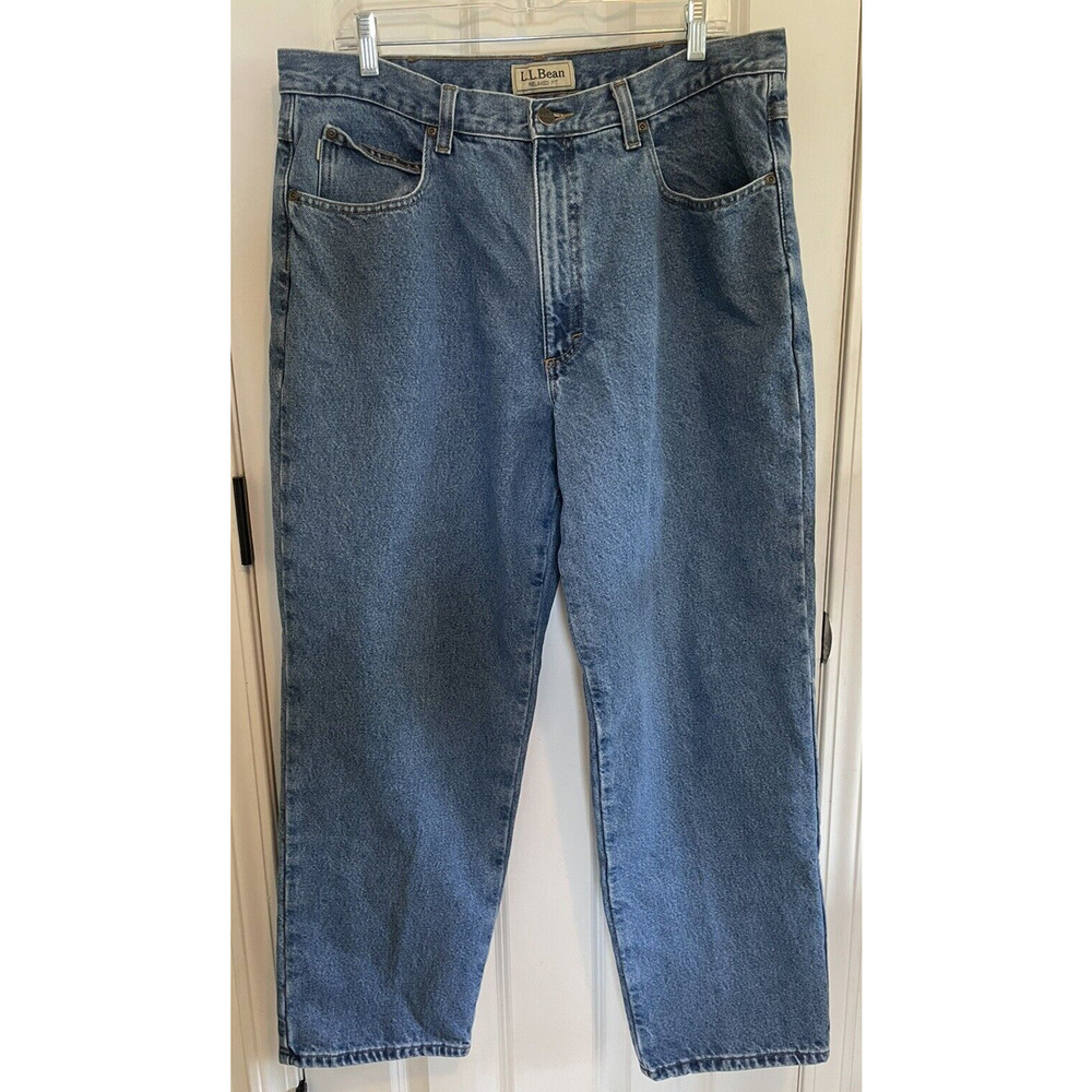 LL Bean Jeans Mens 37x30 Blue Denim Relaxed Fit Flannel Lined Medium Wash Pants